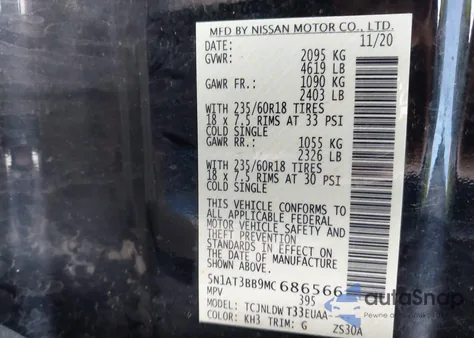 2021 Nissan Rogue Sv Intelligent Awd from USA, damaged, VIN 5N1AT3BB9MC686566